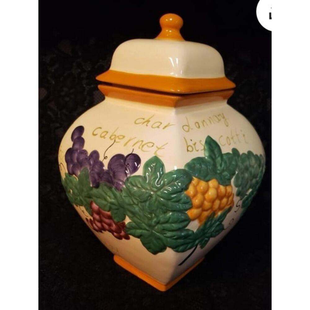 Nonni's Biscotti Cookie Jar Kitchen Canister, Merlot Chardonnay, Grapes VINTAGE